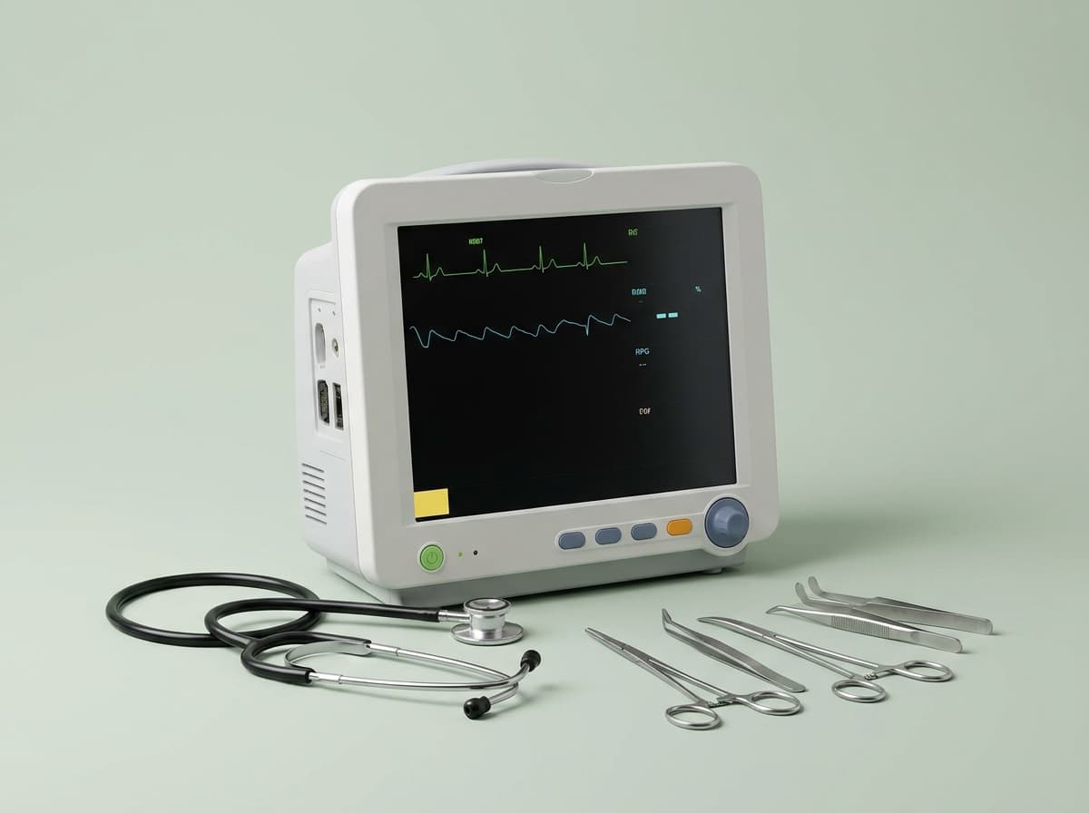 Hospital monitor and surgical instruments in a clinical setting